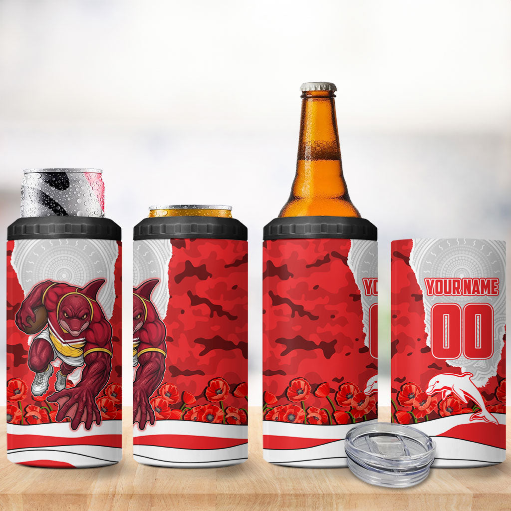 Personalized Dolphins ANZAC Tribute 4 in 1 Can Cooler Tumbler Poppy Field Soldier Silhouette Aboriginal Rugby Mascot