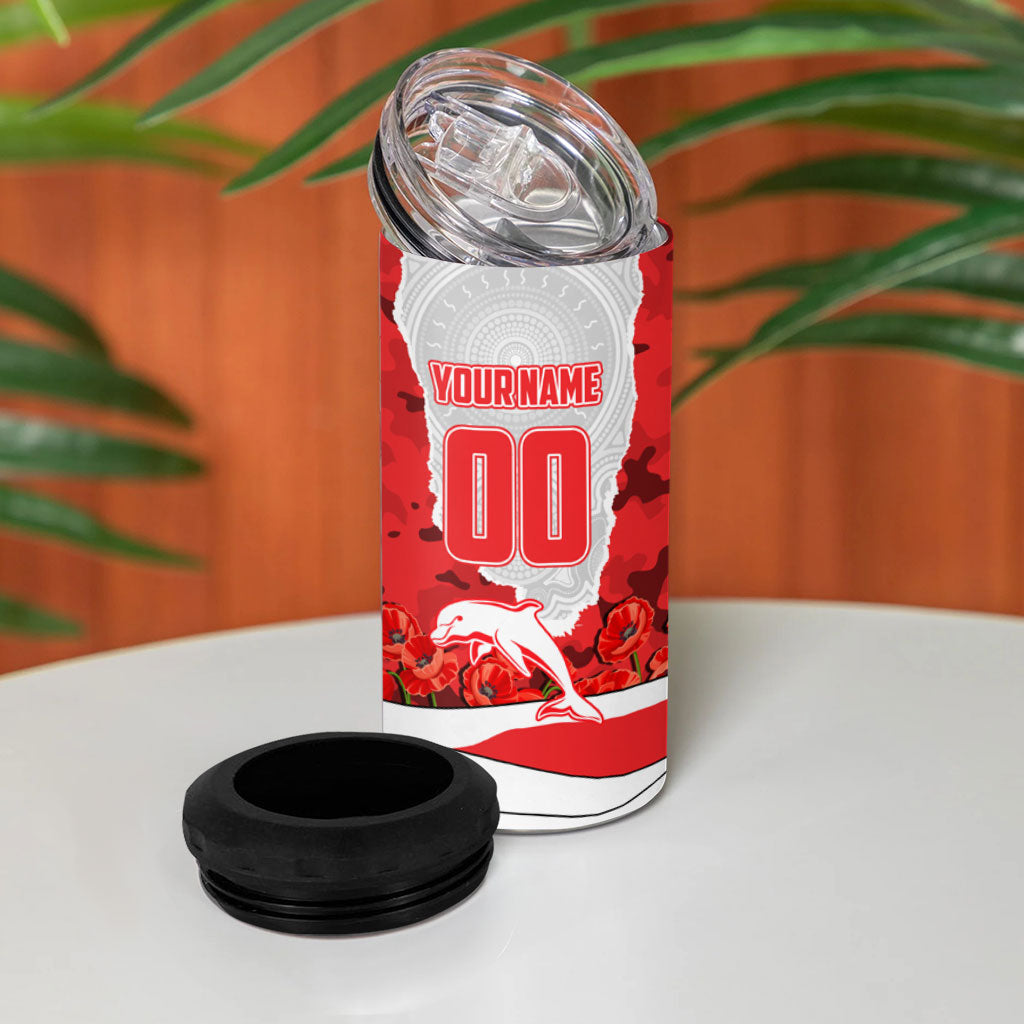 Personalized Dolphins ANZAC Tribute 4 in 1 Can Cooler Tumbler Poppy Field Soldier Silhouette Aboriginal Rugby Mascot