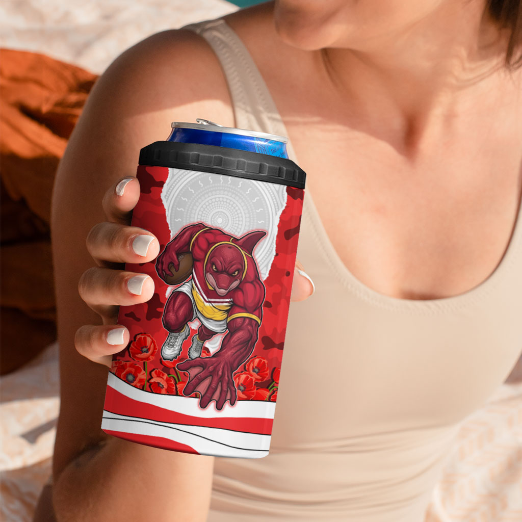 Personalized Dolphins ANZAC Tribute 4 in 1 Can Cooler Tumbler Poppy Field Soldier Silhouette Aboriginal Rugby Mascot