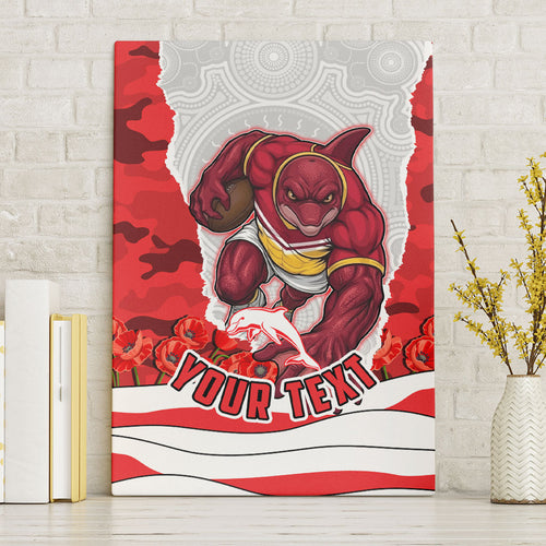 Personalized Dolphins ANZAC Tribute Canvas Wall Art Poppy Field Soldier Silhouette Aboriginal Rugby Mascot