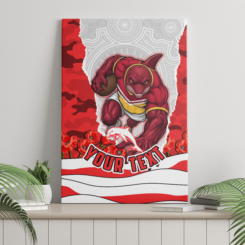 Personalized Dolphins ANZAC Tribute Canvas Wall Art Poppy Field Soldier Silhouette Aboriginal Rugby Mascot