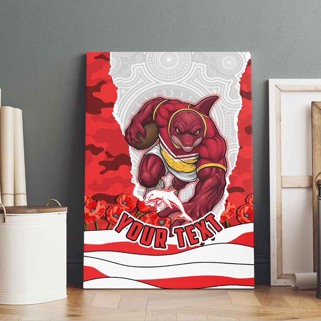 Personalized Dolphins ANZAC Tribute Canvas Wall Art Poppy Field Soldier Silhouette Aboriginal Rugby Mascot
