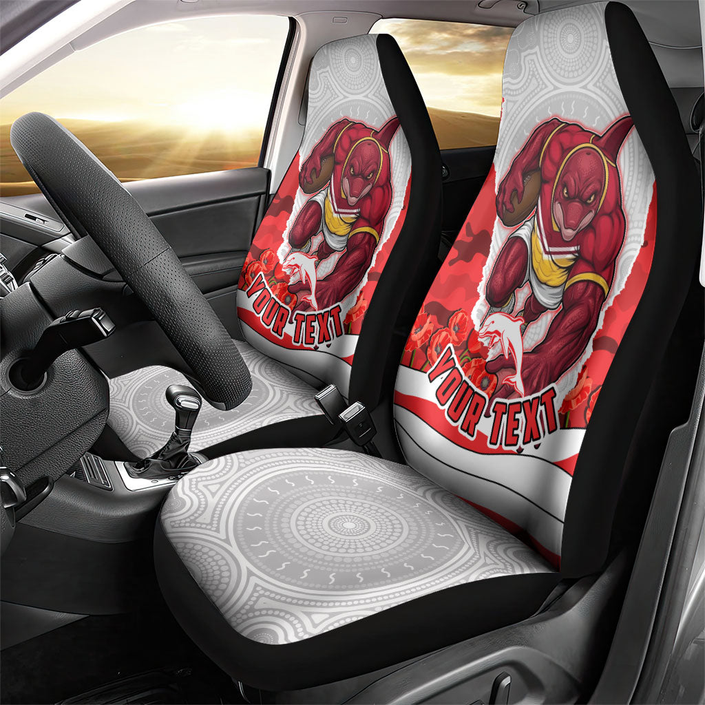 Personalized Dolphins ANZAC Tribute Car Seat Cover Poppy Field Soldier Silhouette Aboriginal Rugby Mascot