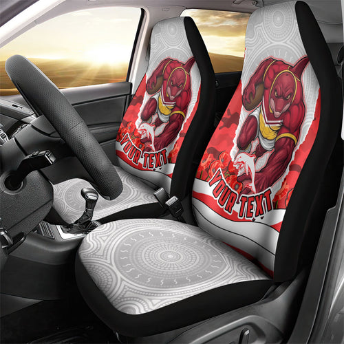 Personalized Dolphins ANZAC Tribute Car Seat Cover Poppy Field Soldier Silhouette Aboriginal Rugby Mascot