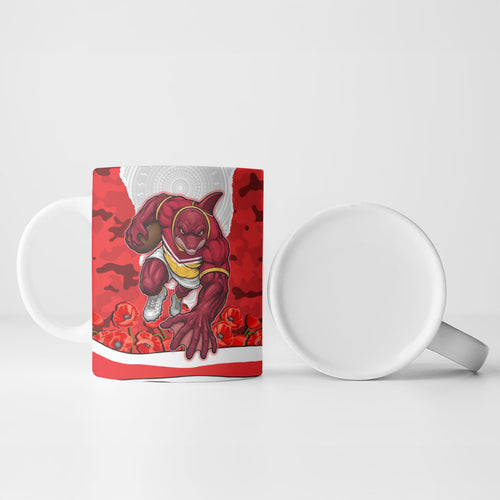 Personalized Dolphins ANZAC Tribute Ceramic Mug Poppy Field Soldier Silhouette Aboriginal Rugby Mascot