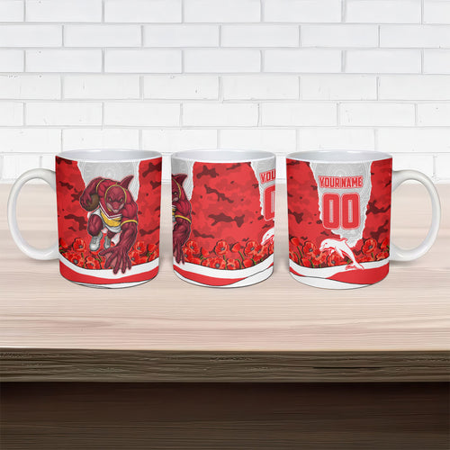 Personalized Dolphins ANZAC Tribute Ceramic Mug Poppy Field Soldier Silhouette Aboriginal Rugby Mascot