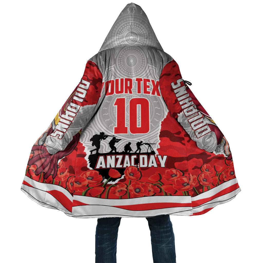 Personalized Dolphins ANZAC Tribute Cloak Poppy Field Soldier Silhouette Aboriginal Rugby Mascot