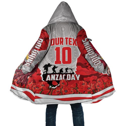 Personalized Dolphins ANZAC Tribute Cloak Poppy Field Soldier Silhouette Aboriginal Rugby Mascot