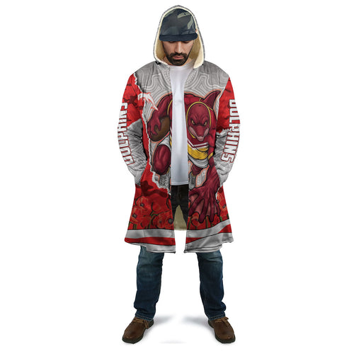 Personalized Dolphins ANZAC Tribute Cloak Poppy Field Soldier Silhouette Aboriginal Rugby Mascot