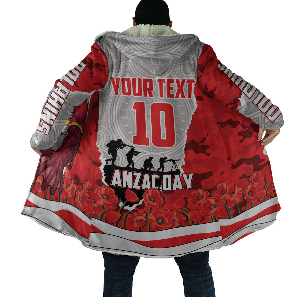 Personalized Dolphins ANZAC Tribute Cloak Poppy Field Soldier Silhouette Aboriginal Rugby Mascot