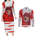 Personalized Dolphins ANZAC Tribute Couples Matching Long Sleeve Bodycon Dress and Long Sleeve Button Shirt Poppy Field Soldier Silhouette Aboriginal Rugby Mascot