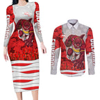 Personalized Dolphins ANZAC Tribute Couples Matching Long Sleeve Bodycon Dress and Long Sleeve Button Shirt Poppy Field Soldier Silhouette Aboriginal Rugby Mascot