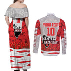 Personalized Dolphins ANZAC Tribute Couples Matching Off Shoulder Maxi Dress and Long Sleeve Button Shirt Poppy Field Soldier Silhouette Aboriginal Rugby Mascot