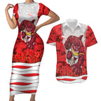 Personalized Dolphins ANZAC Tribute Couples Matching Short Sleeve Bodycon Dress and Hawaiian Shirt Poppy Field Soldier Silhouette Aboriginal Rugby Mascot