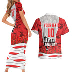 Personalized Dolphins ANZAC Tribute Couples Matching Short Sleeve Bodycon Dress and Hawaiian Shirt Poppy Field Soldier Silhouette Aboriginal Rugby Mascot