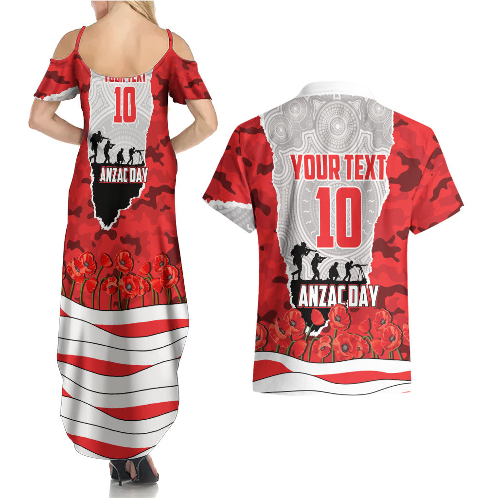 Personalized Dolphins ANZAC Tribute Couples Matching Summer Maxi Dress and Hawaiian Shirt Poppy Field Soldier Silhouette Aboriginal Rugby Mascot