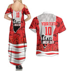 Personalized Dolphins ANZAC Tribute Couples Matching Summer Maxi Dress and Hawaiian Shirt Poppy Field Soldier Silhouette Aboriginal Rugby Mascot