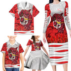 Personalized Dolphins ANZAC Tribute Family Matching Long Sleeve Bodycon Dress and Hawaiian Shirt Poppy Field Soldier Silhouette Aboriginal Rugby Mascot