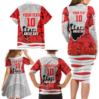 Personalized Dolphins ANZAC Tribute Family Matching Long Sleeve Bodycon Dress and Hawaiian Shirt Poppy Field Soldier Silhouette Aboriginal Rugby Mascot