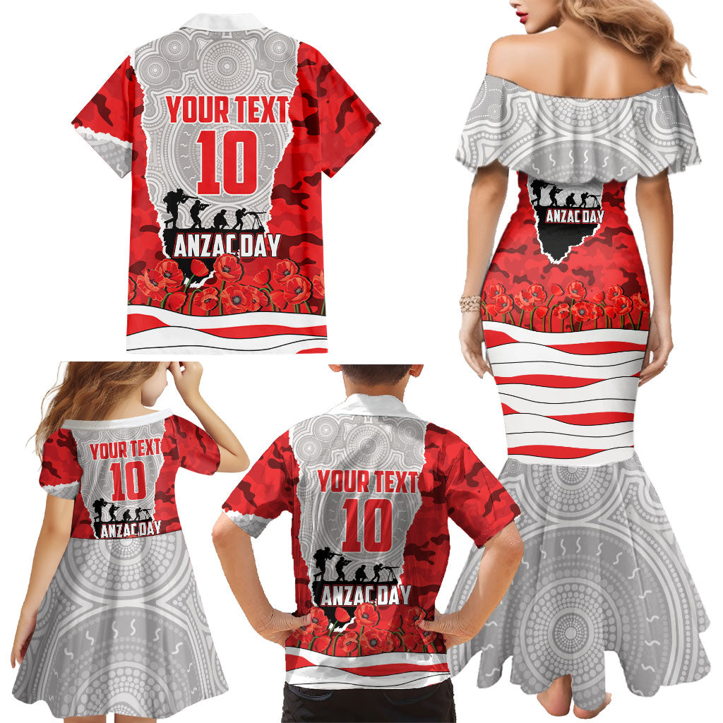 Personalized Dolphins ANZAC Tribute Family Matching Mermaid Dress and Hawaiian Shirt Poppy Field Soldier Silhouette Aboriginal Rugby Mascot