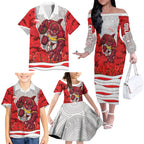 Personalized Dolphins ANZAC Tribute Family Matching Off The Shoulder Long Sleeve Dress and Hawaiian Shirt Poppy Field Soldier Silhouette Aboriginal Rugby Mascot