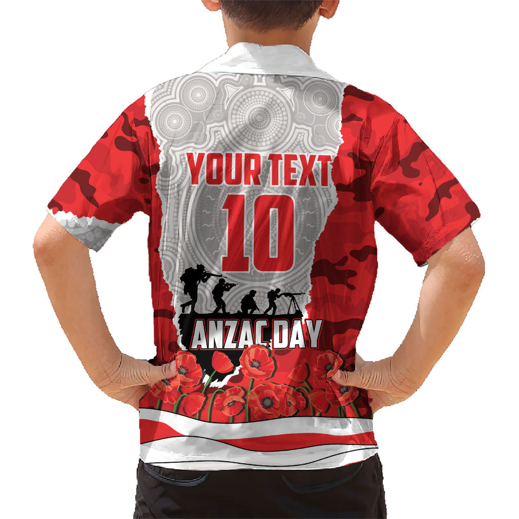 Personalized Dolphins ANZAC Tribute Family Matching Off The Shoulder Long Sleeve Dress and Hawaiian Shirt Poppy Field Soldier Silhouette Aboriginal Rugby Mascot