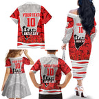 Personalized Dolphins ANZAC Tribute Family Matching Off The Shoulder Long Sleeve Dress and Hawaiian Shirt Poppy Field Soldier Silhouette Aboriginal Rugby Mascot