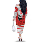 Personalized Dolphins ANZAC Tribute Family Matching Off The Shoulder Long Sleeve Dress and Hawaiian Shirt Poppy Field Soldier Silhouette Aboriginal Rugby Mascot