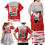 Personalized Dolphins ANZAC Tribute Family Matching Off Shoulder Maxi Dress and Hawaiian Shirt Poppy Field Soldier Silhouette Aboriginal Rugby Mascot