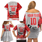 Personalized Dolphins ANZAC Tribute Family Matching Off Shoulder Short Dress and Hawaiian Shirt Poppy Field Soldier Silhouette Aboriginal Rugby Mascot