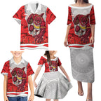 Personalized Dolphins ANZAC Tribute Family Matching Puletasi and Hawaiian Shirt Poppy Field Soldier Silhouette Aboriginal Rugby Mascot