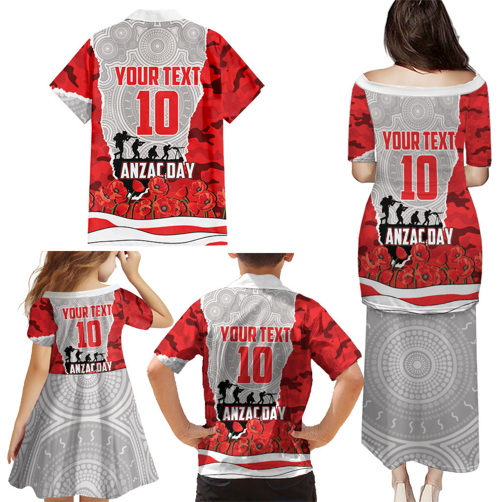 Personalized Dolphins ANZAC Tribute Family Matching Puletasi and Hawaiian Shirt Poppy Field Soldier Silhouette Aboriginal Rugby Mascot