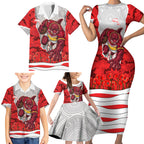 Personalized Dolphins ANZAC Tribute Family Matching Short Sleeve Bodycon Dress and Hawaiian Shirt Poppy Field Soldier Silhouette Aboriginal Rugby Mascot