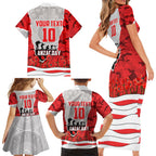 Personalized Dolphins ANZAC Tribute Family Matching Short Sleeve Bodycon Dress and Hawaiian Shirt Poppy Field Soldier Silhouette Aboriginal Rugby Mascot