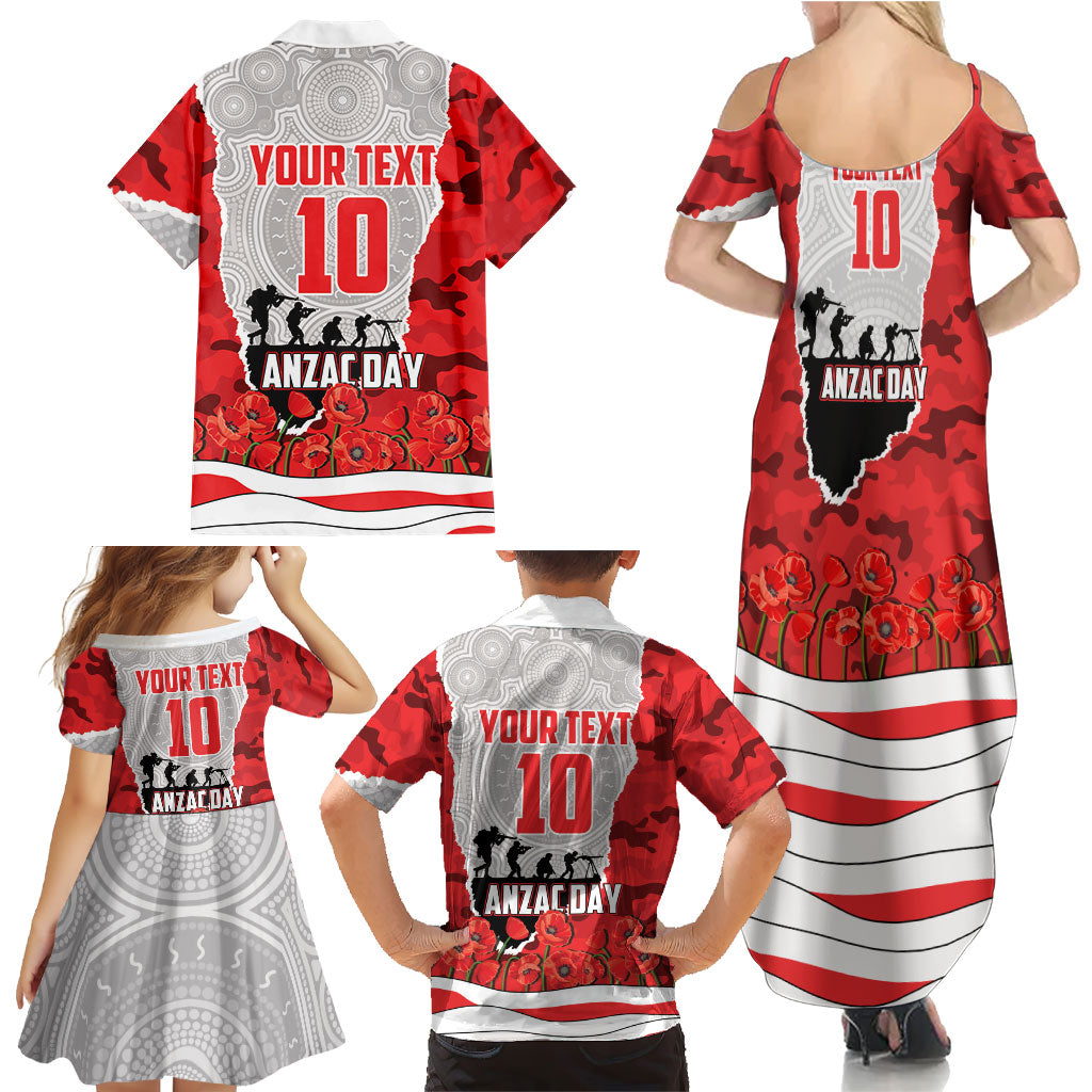 Personalized Dolphins ANZAC Tribute Family Matching Summer Maxi Dress and Hawaiian Shirt Poppy Field Soldier Silhouette Aboriginal Rugby Mascot