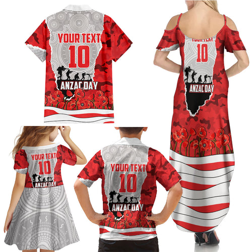 Personalized Dolphins ANZAC Tribute Family Matching Summer Maxi Dress and Hawaiian Shirt Poppy Field Soldier Silhouette Aboriginal Rugby Mascot