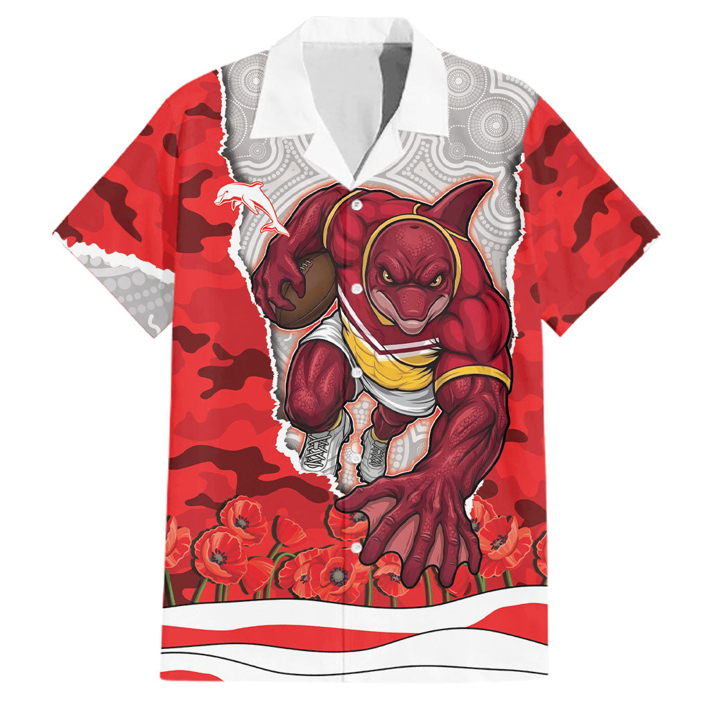 Personalized Dolphins ANZAC Tribute Family Matching Summer Maxi Dress and Hawaiian Shirt Poppy Field Soldier Silhouette Aboriginal Rugby Mascot