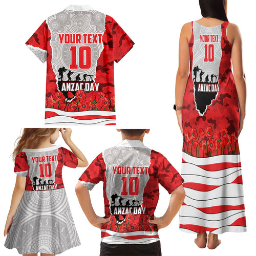 Personalized Dolphins ANZAC Tribute Family Matching Tank Maxi Dress and Hawaiian Shirt Poppy Field Soldier Silhouette Aboriginal Rugby Mascot
