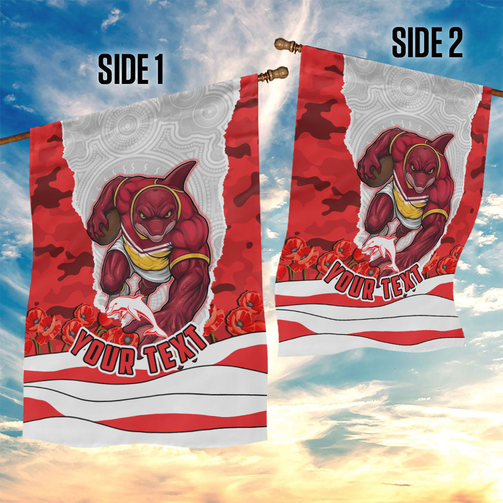 Personalized Dolphins ANZAC Tribute Garden Flag Poppy Field Soldier Silhouette Aboriginal Rugby Mascot