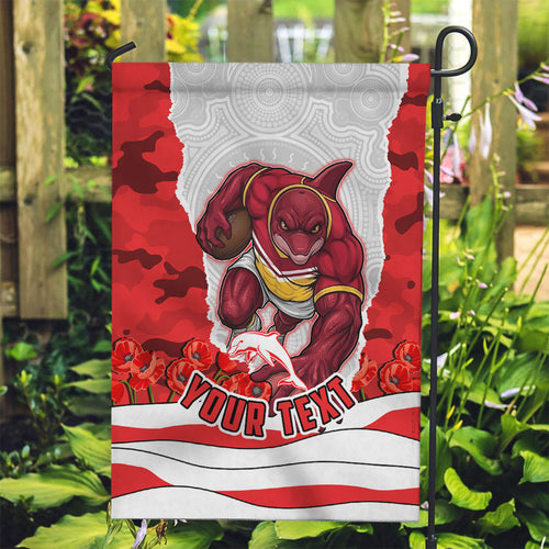 Personalized Dolphins ANZAC Tribute Garden Flag Poppy Field Soldier Silhouette Aboriginal Rugby Mascot
