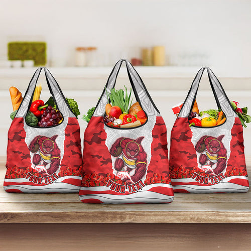 Personalized Dolphins ANZAC Tribute Grocery Bag Poppy Field Soldier Silhouette Aboriginal Rugby Mascot