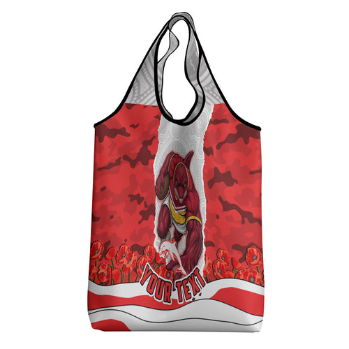 Personalized Dolphins ANZAC Tribute Grocery Bag Poppy Field Soldier Silhouette Aboriginal Rugby Mascot