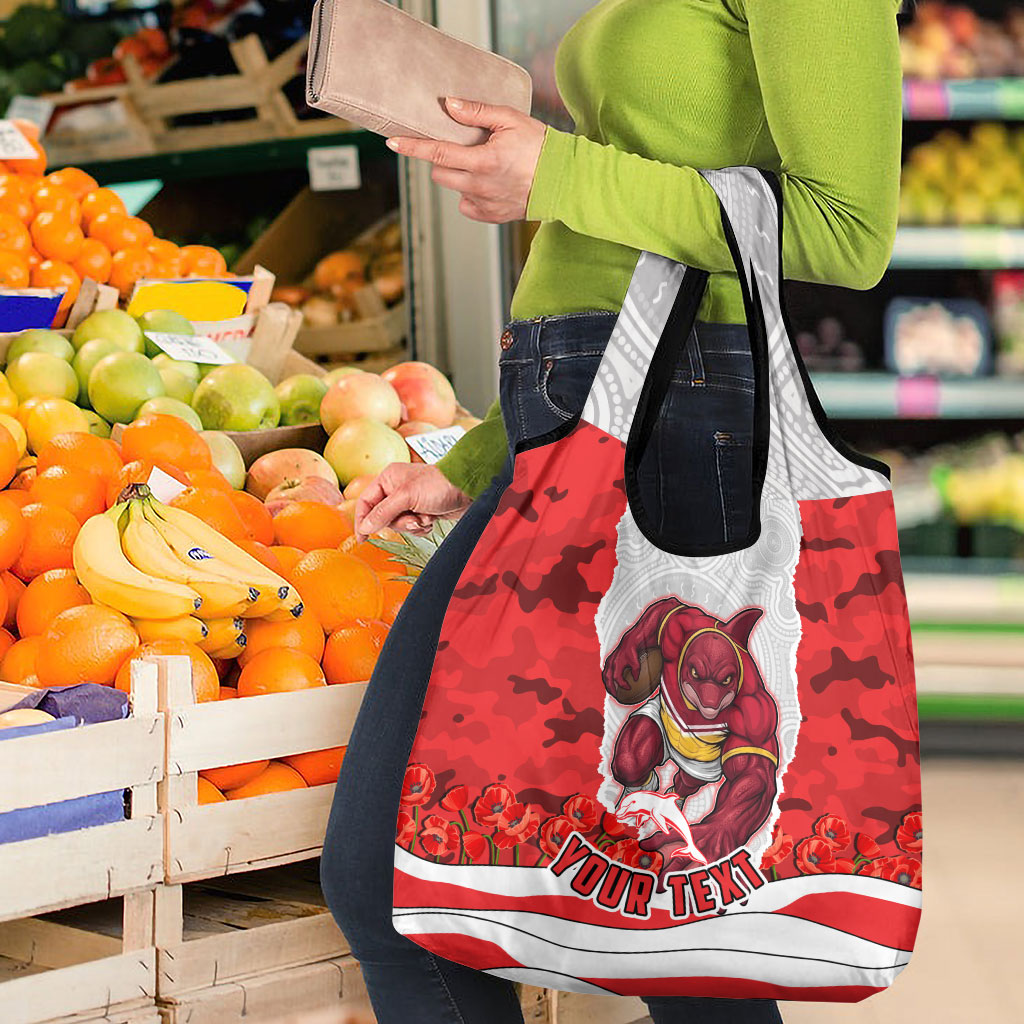 Personalized Dolphins ANZAC Tribute Grocery Bag Poppy Field Soldier Silhouette Aboriginal Rugby Mascot