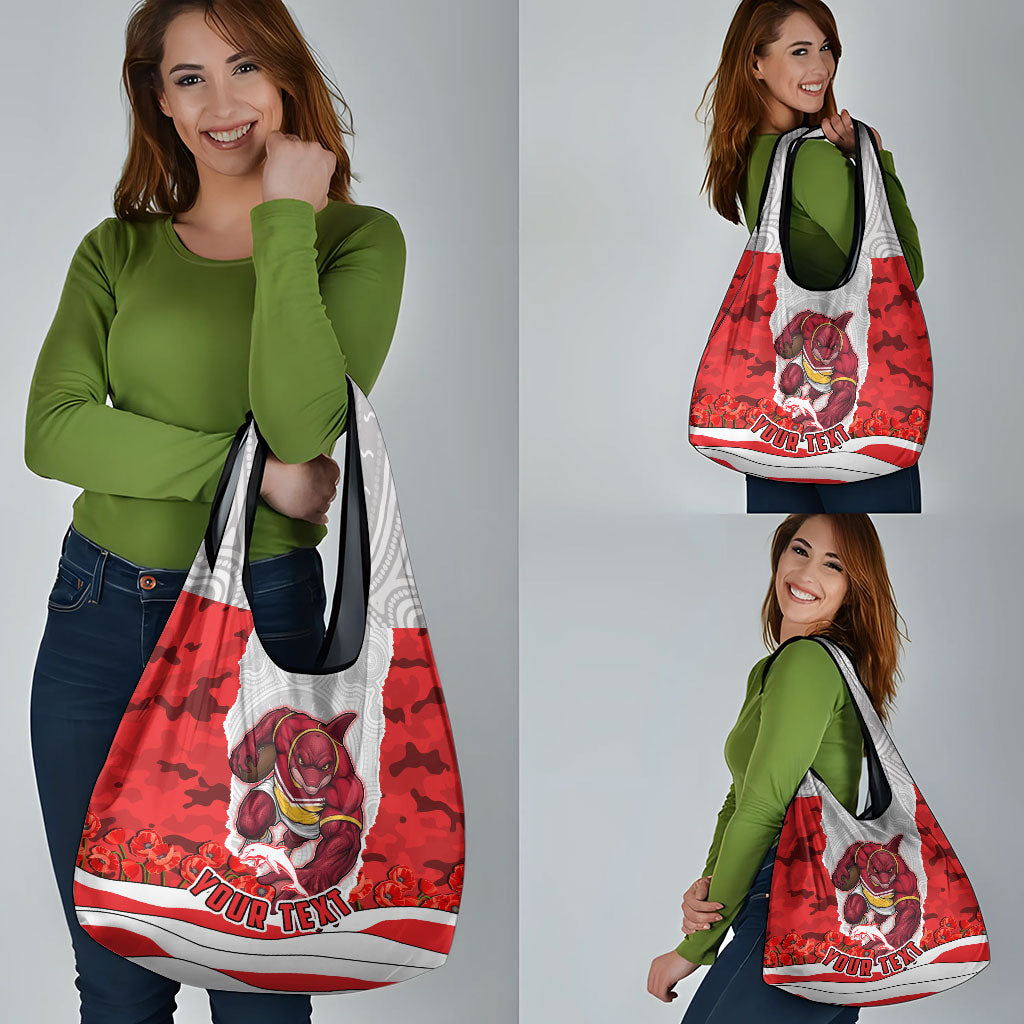 Personalized Dolphins ANZAC Tribute Grocery Bag Poppy Field Soldier Silhouette Aboriginal Rugby Mascot