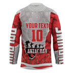Personalized Dolphins ANZAC Tribute Hockey Jersey Poppy Field Soldier Silhouette Aboriginal Rugby Mascot