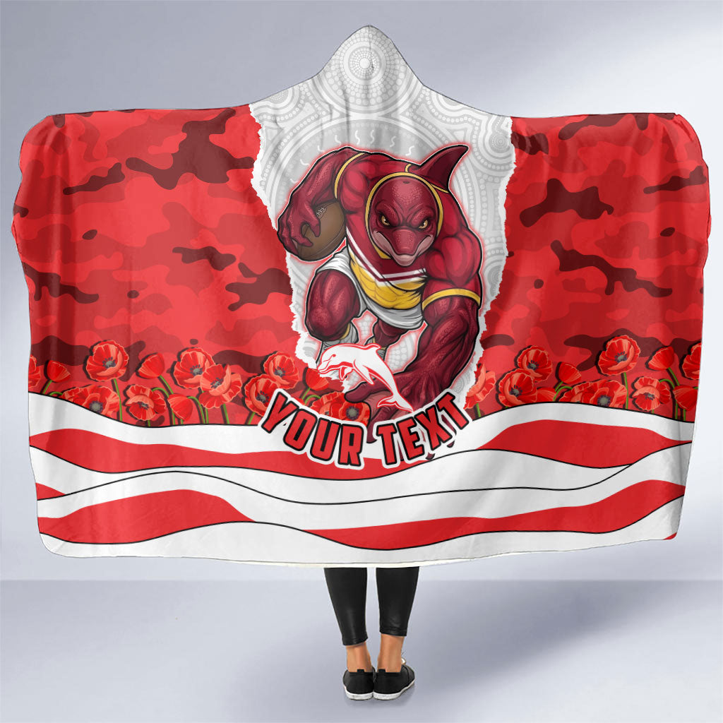 Personalized Dolphins ANZAC Tribute Hooded Blanket Poppy Field Soldier Silhouette Aboriginal Rugby Mascot