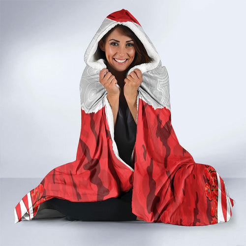 Personalized Dolphins ANZAC Tribute Hooded Blanket Poppy Field Soldier Silhouette Aboriginal Rugby Mascot