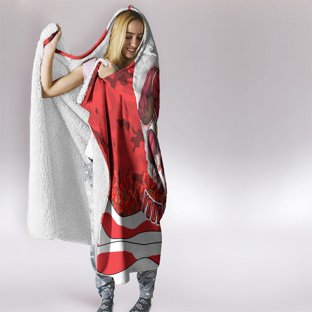 Personalized Dolphins ANZAC Tribute Hooded Blanket Poppy Field Soldier Silhouette Aboriginal Rugby Mascot