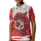 Personalized Dolphins ANZAC Tribute Kid Polo Shirt Poppy Field Soldier Silhouette Aboriginal Rugby Mascot