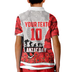 Personalized Dolphins ANZAC Tribute Kid Polo Shirt Poppy Field Soldier Silhouette Aboriginal Rugby Mascot